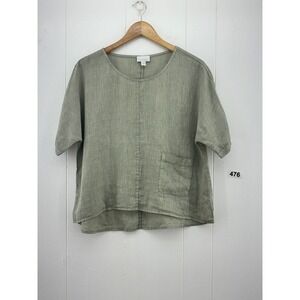 Pure Jill J. Jill Sage Green Garment Dyed Linen Top Pocket XS Petite